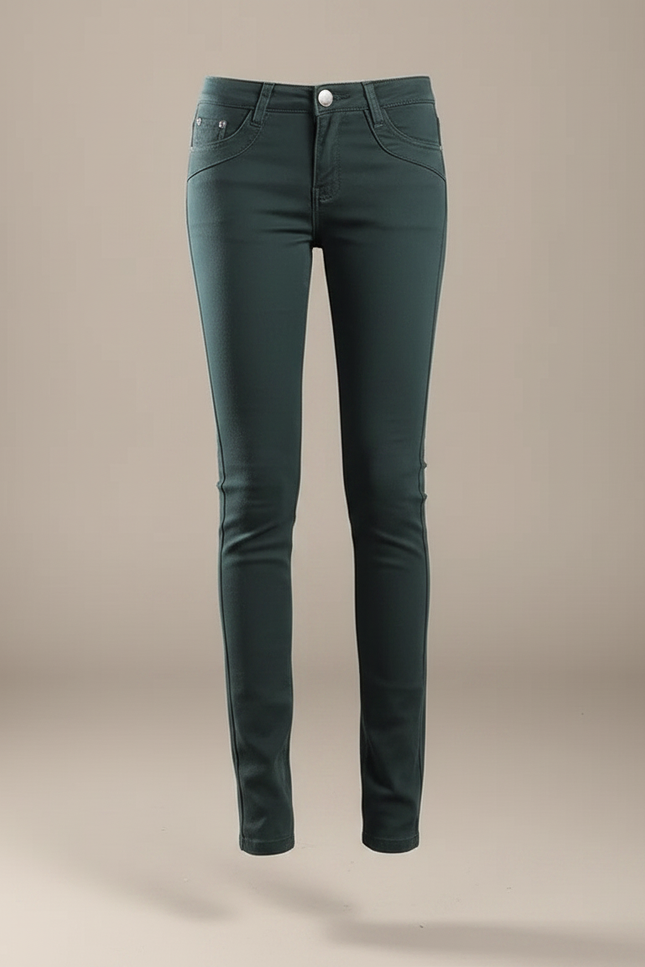 Pantalon Chino Vert Foncé Stretch Coupe Skinny Femme - Coton - vue 3