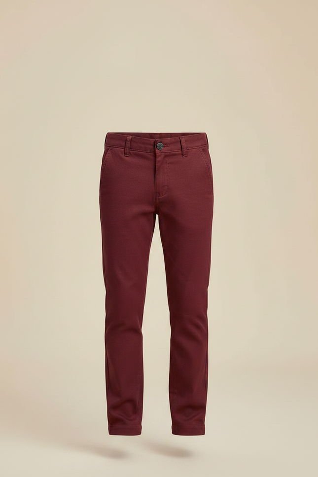 Pantalon Chino Bordeaux Coton Slim Garçon Élégant - vue 3