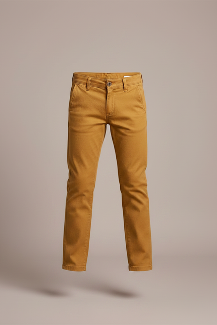 Pantalon Chino Ocre Coton Slim Garçon Élégant - Marron - vue 3