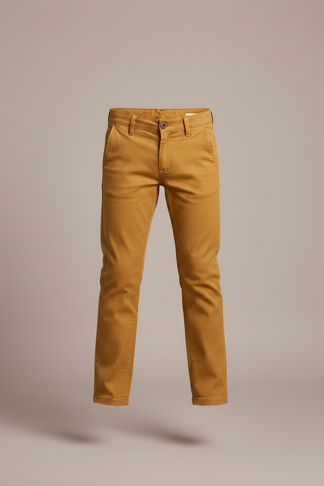 Pantalon Chino Ocre Coton Slim Garçon Élégant - Marron - vue 3