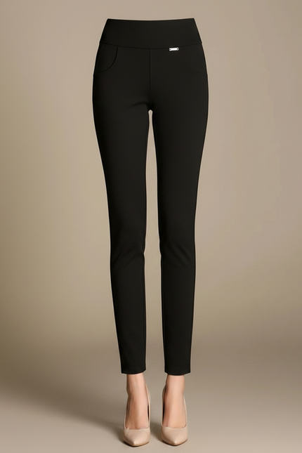 Pantalon Chino Noir Élastique Taille Haute Femme - Polyester - vue 3