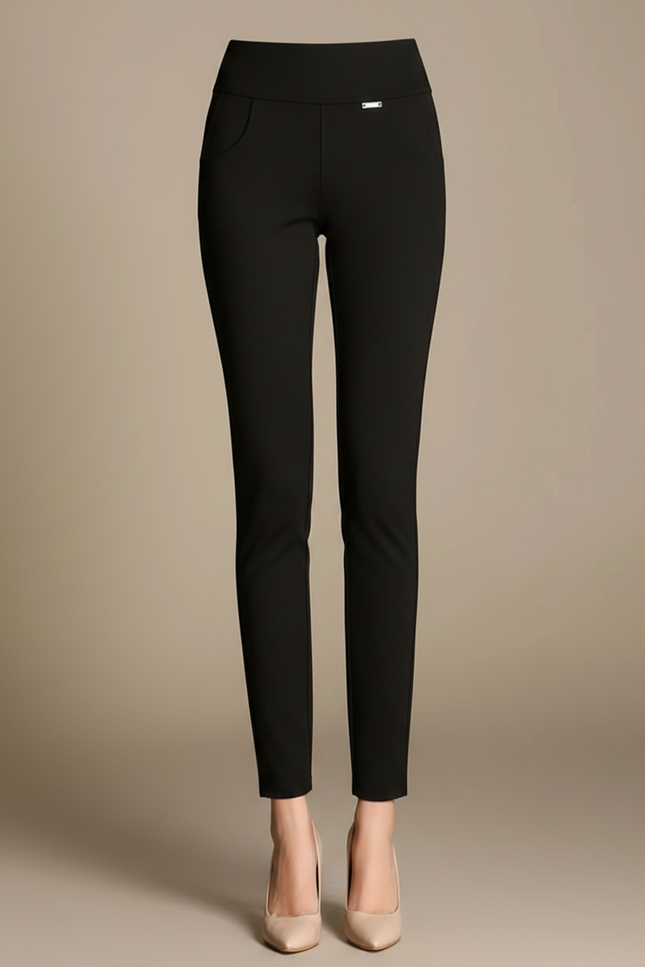 Pantalon Chino Noir Élastique Taille Haute Femme - Polyester - vue 3