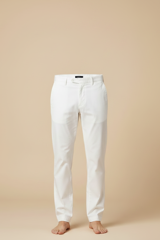 Pantalon Chino Blanc Coton Coupe Droite Décontracté Élégant Homme - vue 3