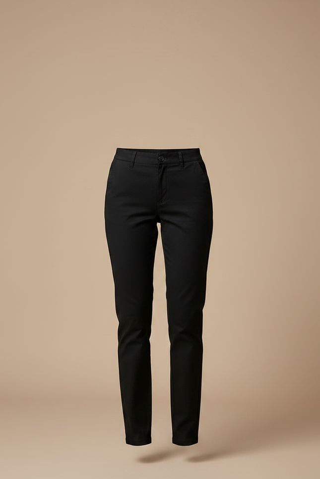 Pantalon Chino Noir Slim Femme Élastique Élégant Décontracté - Gabardine - vue 3