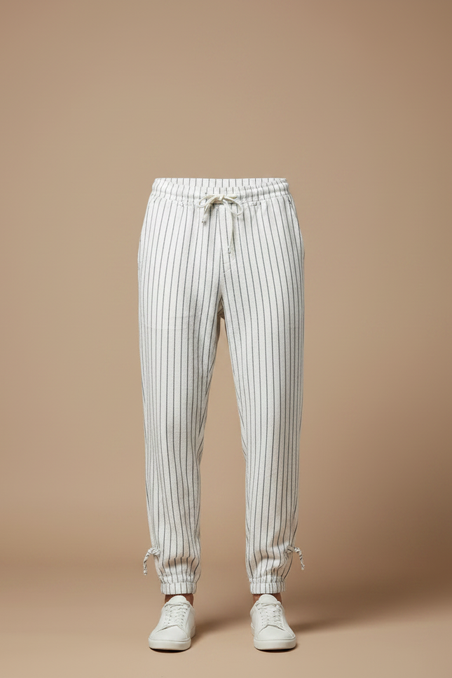 Pantalon Chino Blanc Rayé Lin Ample Cordon - vue 3