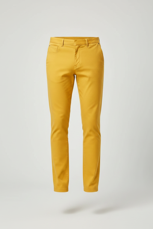 Pantalon Chino Jaune Homme Slim Coton Décontracté - vue 3