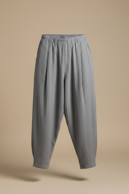 Pantalon Chino Gris Lin Ample Harem Décontracté Homme - vue 3