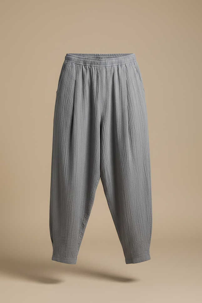 Pantalon Chino Gris Lin Ample Harem Décontracté Homme - vue 3