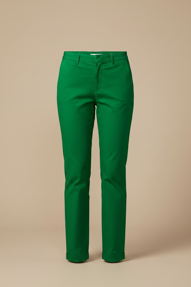 Pantalon Chino Vert Droit Coton Élastique Décontracté Femme - vue 3