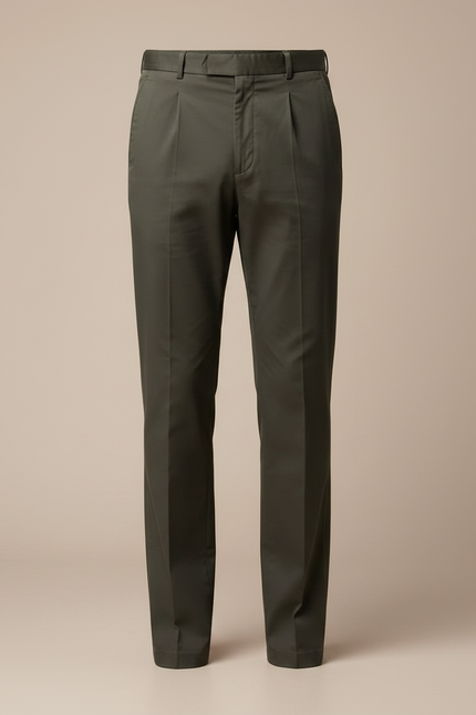 Pantalon Chino Vert Olive Plissé Coton Décontracté Homme - Kaki - vue 3