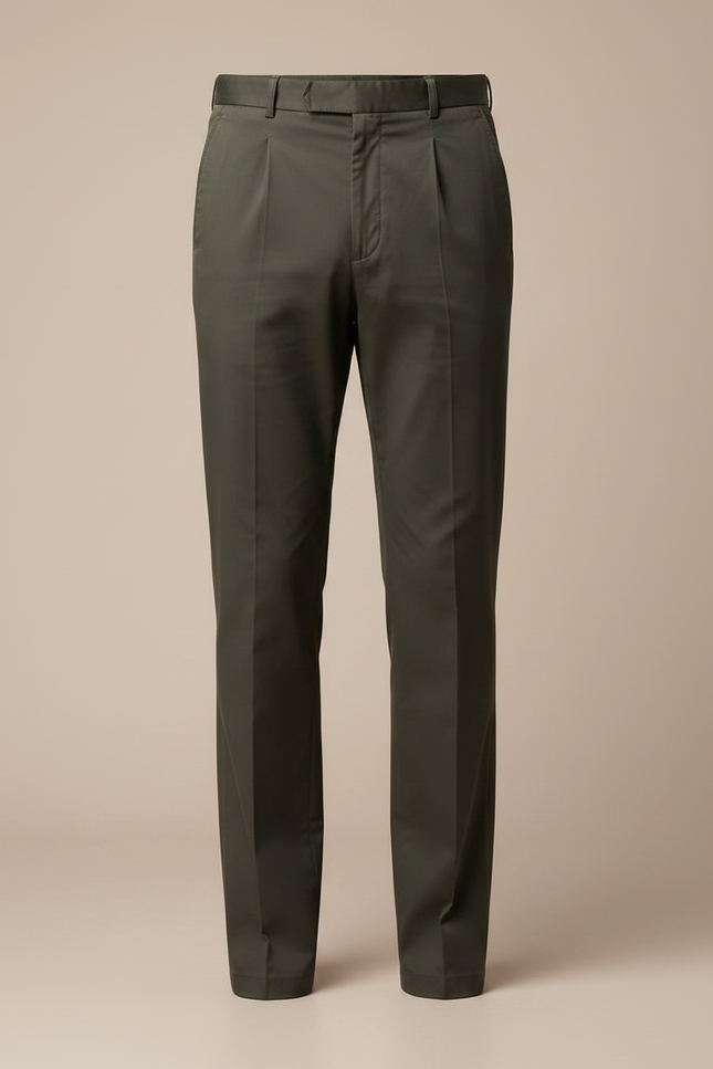 Pantalon Chino Vert Olive Plissé Coton Décontracté Homme - Kaki - vue 3