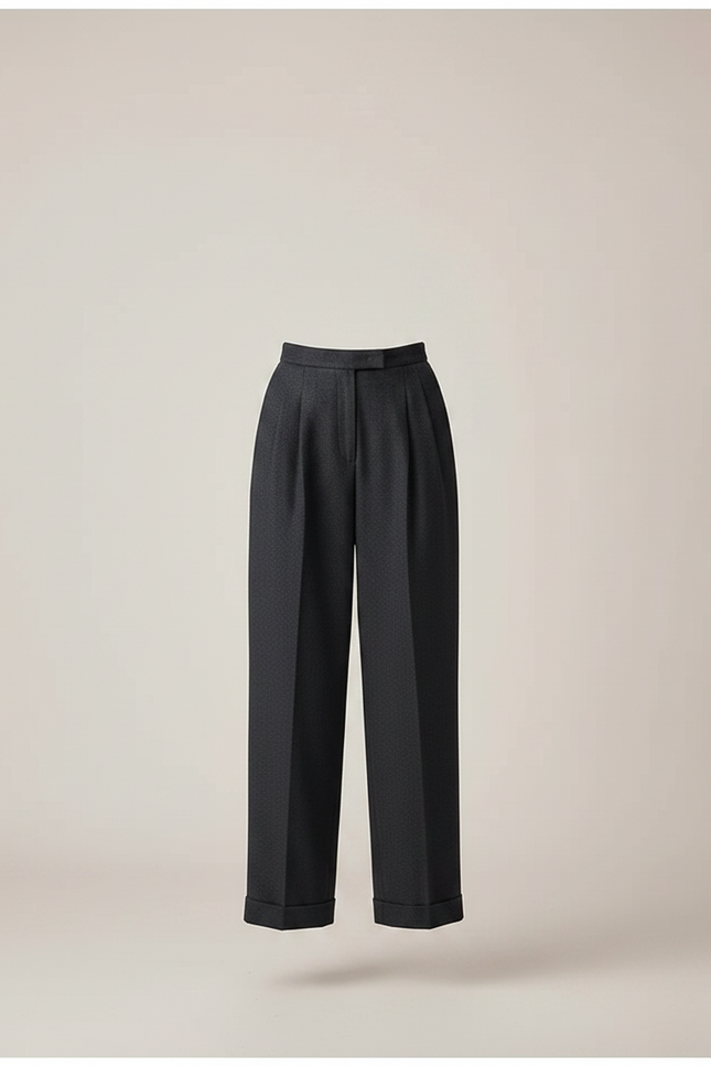 Pantalon Chino Gris Taille Haute Ample Élégant Femme - Gabardine - vue 3