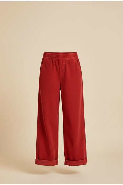 Pantalon Chino Rouge Côtelé Large Enfant Décontracté - Cordé - vue 3