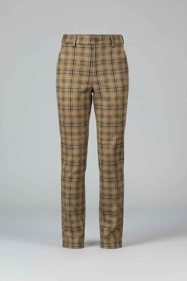 Pantalon Chino Carreaux Marron Coupe Droite Décontracté - Gabardine - vue 3