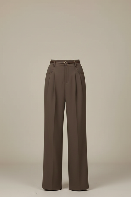 Pantalon Chino Marron Plissé Ample Taille Haute - Gabardine - vue 3