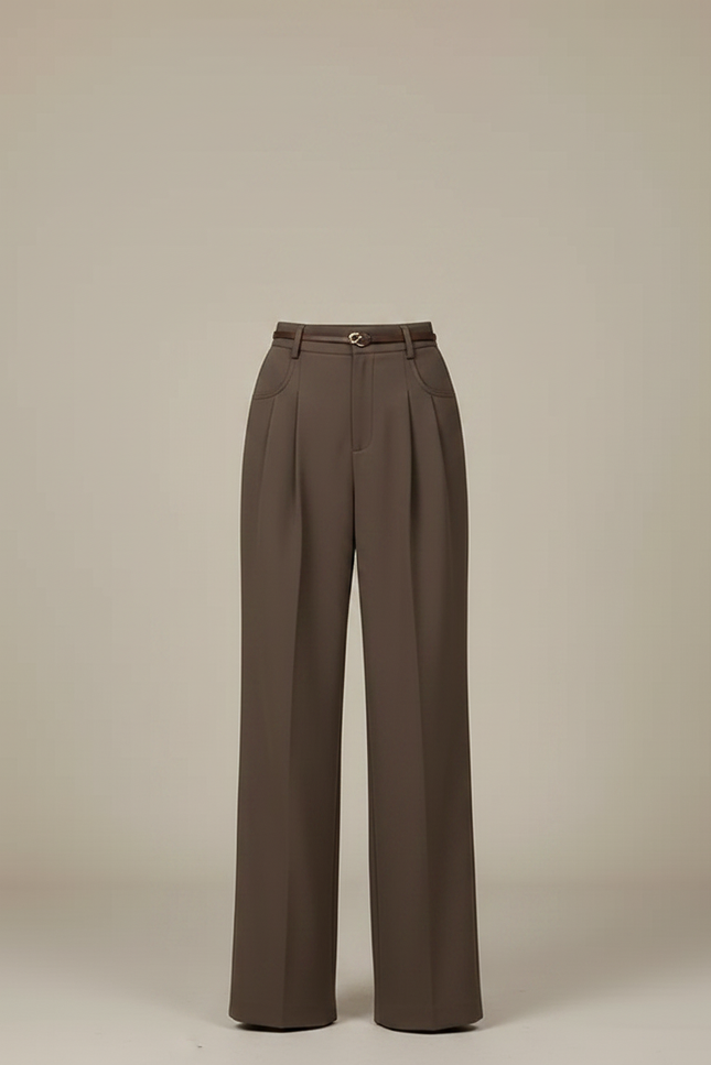 Pantalon Chino Marron Plissé Ample Taille Haute - Gabardine - vue 3