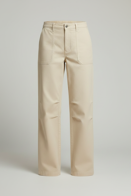 Pantalon Chino Beige Coton Ample Décontracté Femme - vue 3