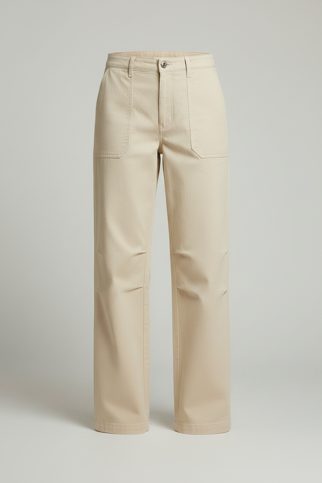 Pantalon Chino Beige Coton Ample Décontracté Femme - vue 3