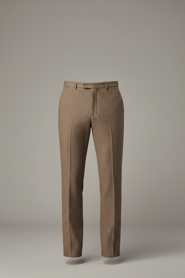 Pantalon Chino Marron Texturé Droit Élégant Homme - Tweed - vue 3