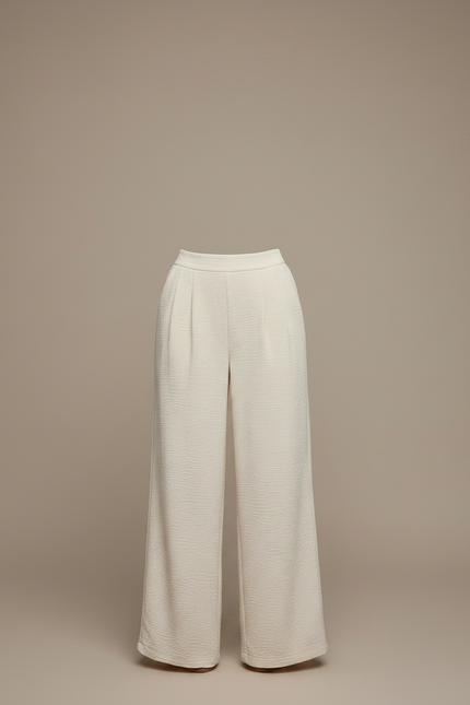 Pantalon Chino Crème Fluide Ample Texturé Élégant - Beige Viscose - vue 3