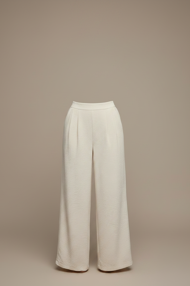 Pantalon Chino Crème Fluide Ample Texturé Élégant - Beige Viscose - vue 3