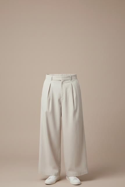 Pantalon Chino Beige Ample Plissé Décontracté Homme - Gabardine - vue 3