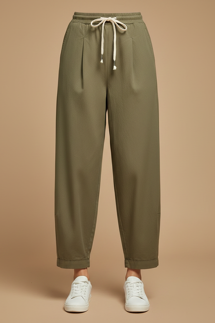 Pantalon Chino Vert Ample Cordon Femme - Kaki Gabardine - vue 3