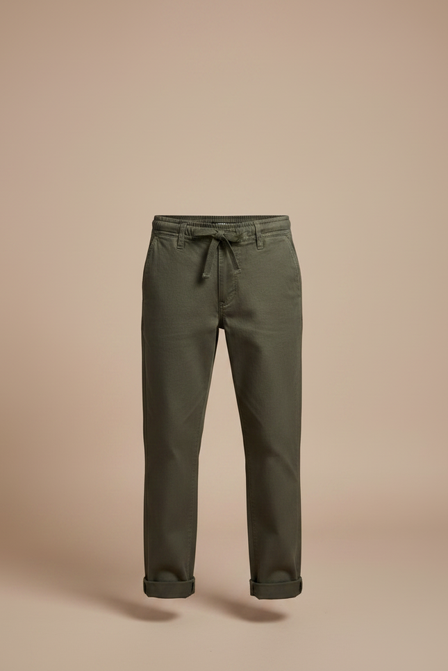 Pantalon Chino Vert Kaki Coton Ample Décontracté Garçon - vue 3
