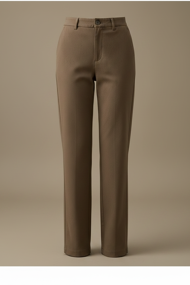 Pantalon Chino Marron Laine Droit Taille Haute Élégant - vue 3