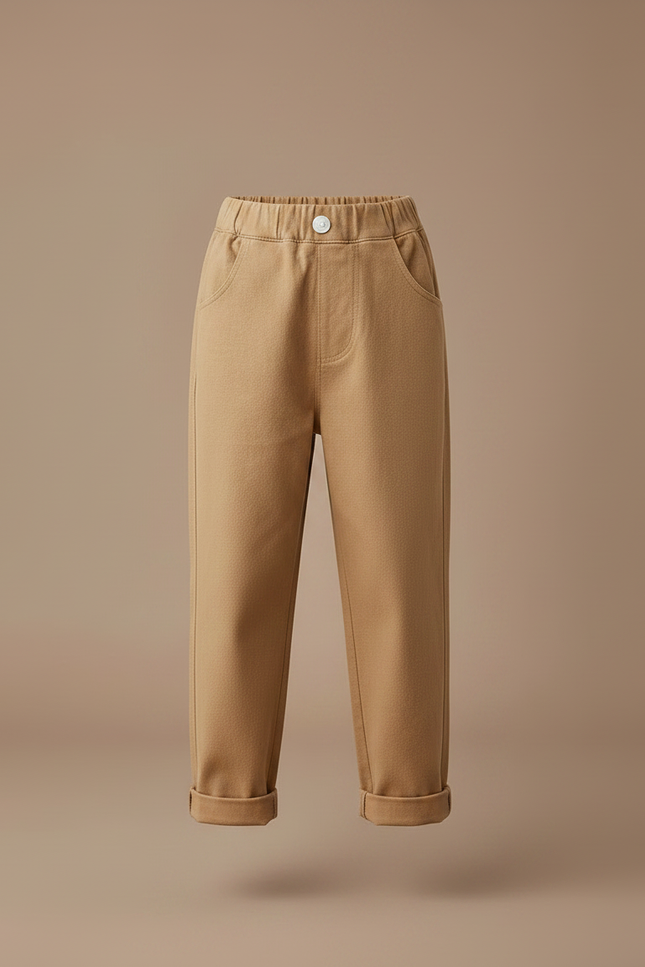 Pantalon Chino Enfant Coton Beige Élastique Décontracté - Molleton - vue 3
