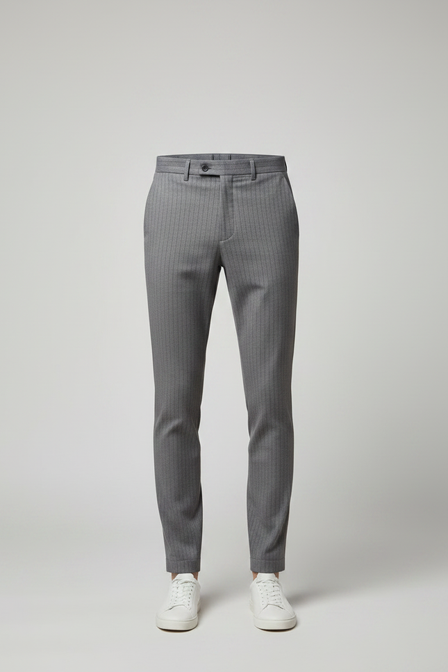 Pantalon Chino Homme Slim Rayé Gris Élégant - Gabardine - vue 3