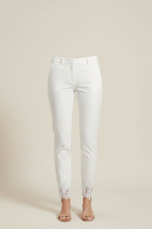 Pantalon Chino Blanc Dentelle Évidée Neuf Points Femme - Coton - vue 3