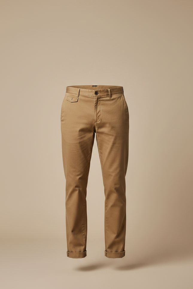 Pantalon Chino Homme Marron Clair Coton Droit Décontracté - Camel - vue 3