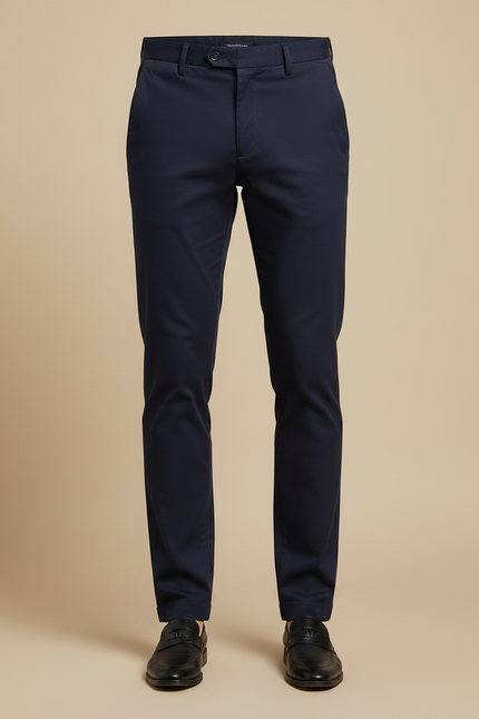 Pantalon Chino Homme Bleu Marine Ajusté Coton Élégant - vue 3