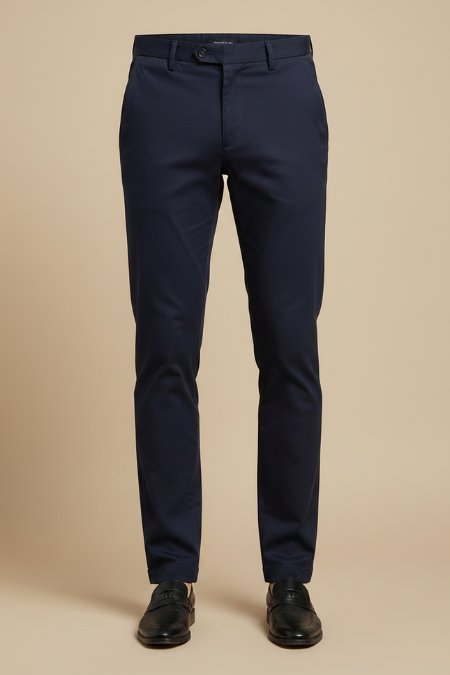Pantalon Chino Homme Bleu Marine Ajusté Coton Élégant - vue 3