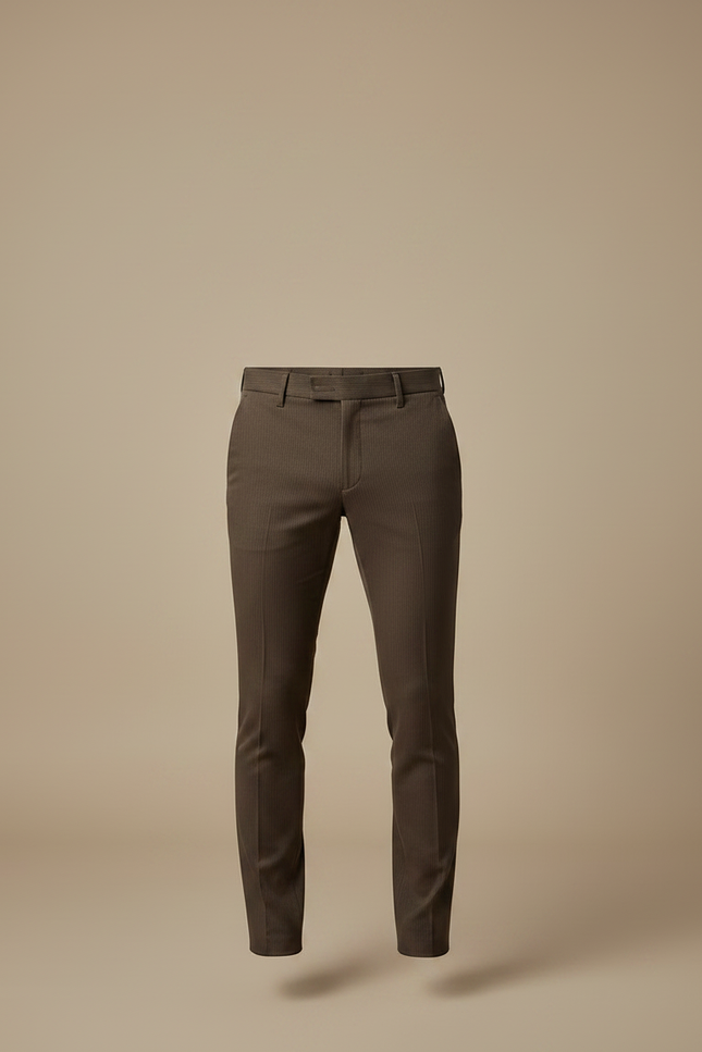 Pantalon Chino Marron Slim Rayé Élégant Homme - Gabardine - vue 3