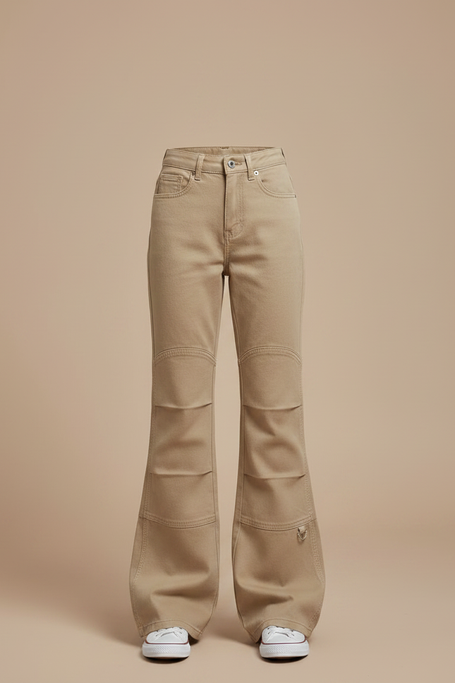Pantalon Chino Kaki Évasé Ample Taille Haute Fille - Gabardine - vue 3