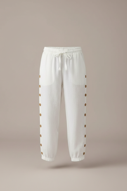 Pantalon Chino Blanc Lin Boutons Latéraux Enfant - vue 3