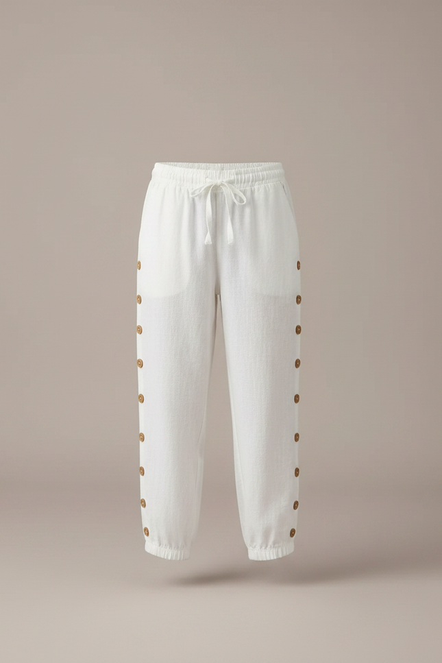 Pantalon Chino Blanc Lin Boutons Latéraux Enfant - vue 3