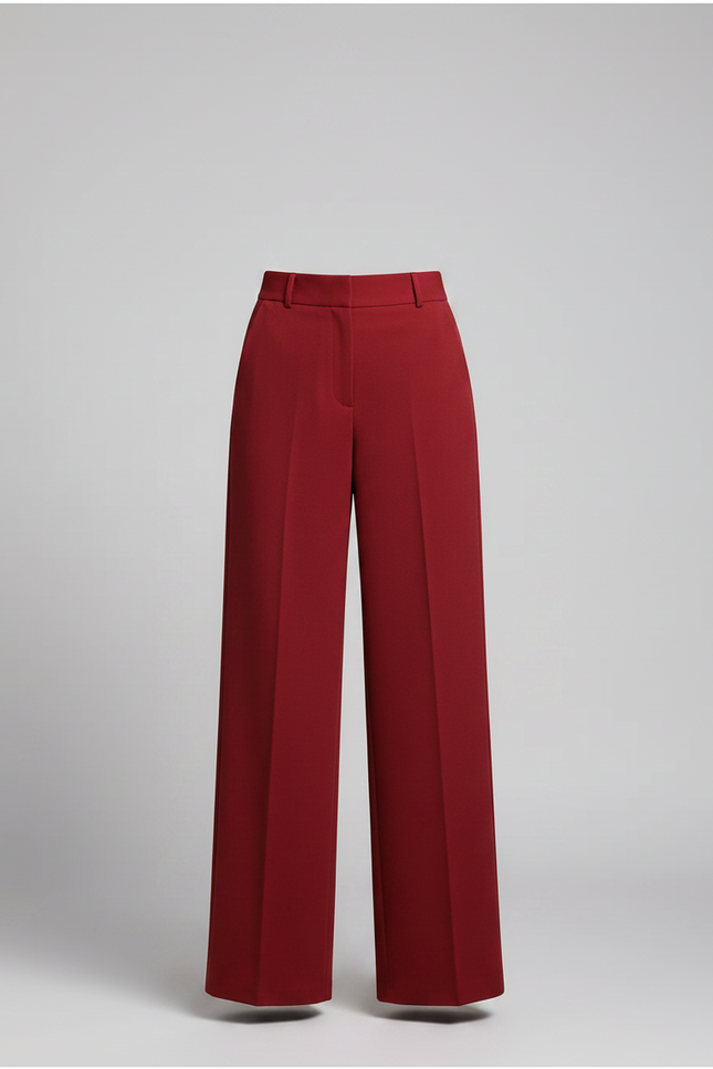 Pantalon Chino Rouge Taille Haute Ample Élégant - Gabardine - vue 3
