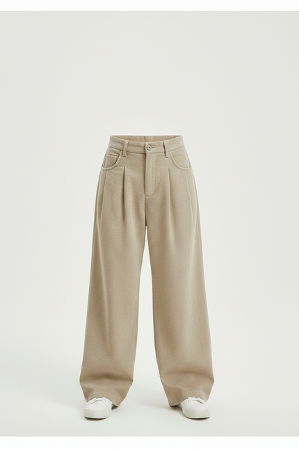 Pantalon Chino Beige Côtelé Plissé Ample Enfant - Cordé - vue 3
