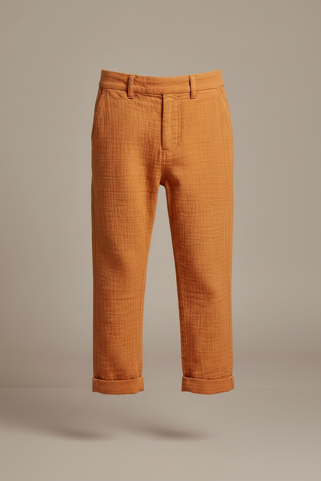 Pantalon Chino Orange Lin Plissé Enfant Décontracté - vue 3
