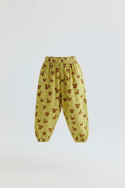 Pantalon Chino Jaune Ample Coton Motif Ours Enfant - vue 3
