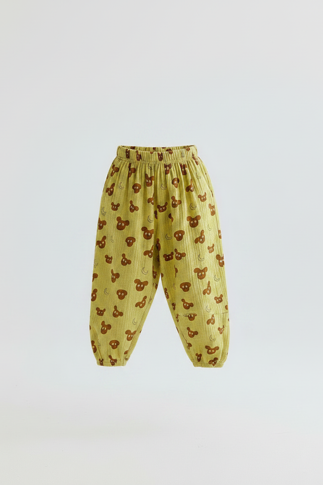 Pantalon Chino Jaune Ample Coton Motif Ours Enfant - vue 3