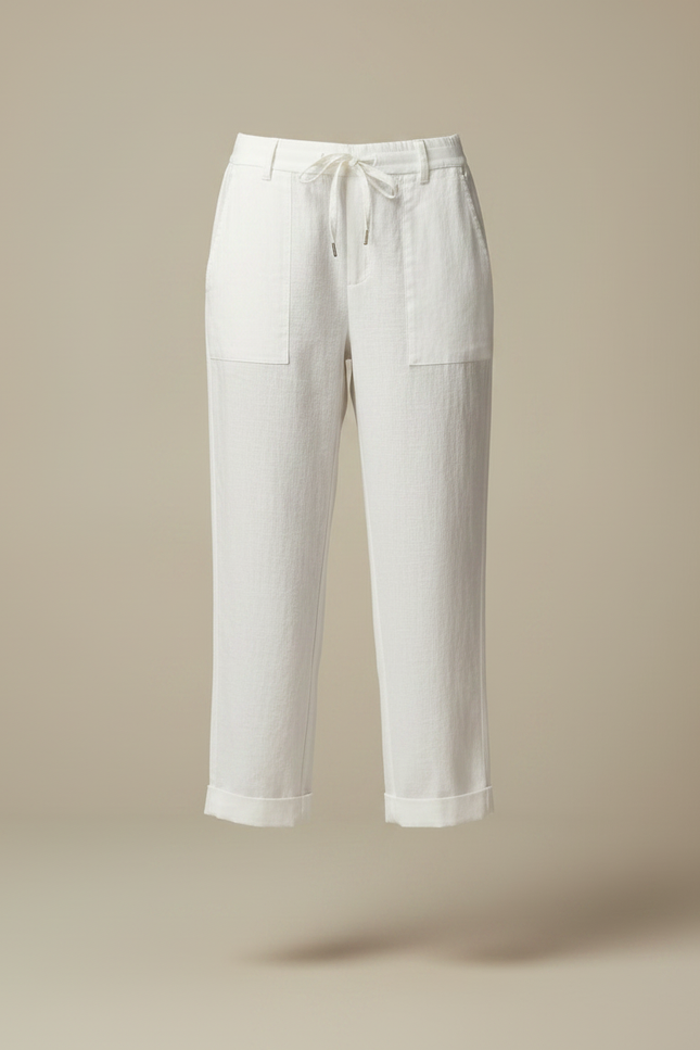 Pantalon Chino Blanc Lin Cordon Décontracté Femme - vue 3