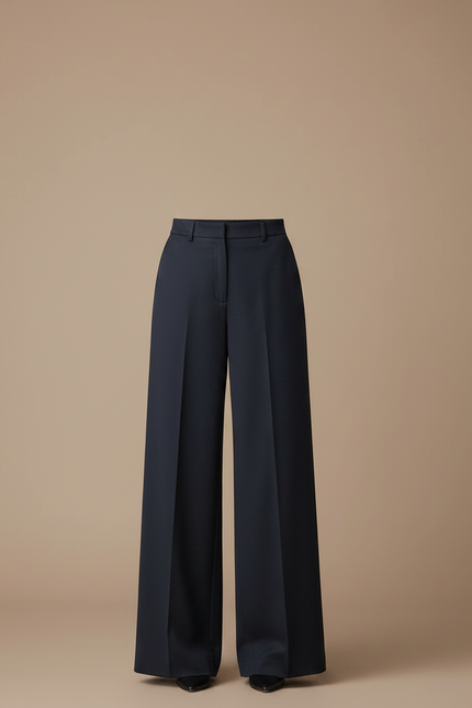 Pantalon Chino Bleu Marine Ample Taille Haute Élégant Femme - Gabardine - vue 3