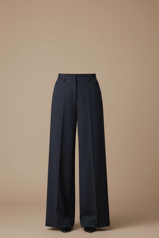 Pantalon Chino Bleu Marine Ample Taille Haute Élégant Femme - Gabardine - vue 3