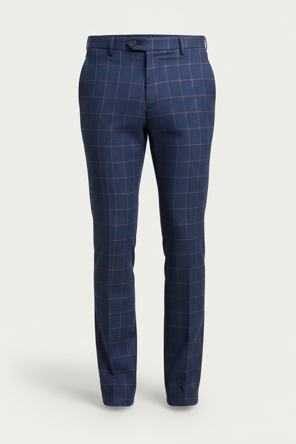 Pantalon Chino Bleu Carreaux Slim Élégant Homme - Marine Laine - vue 3