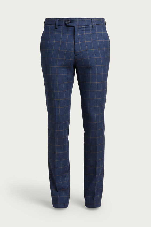 Pantalon Chino Bleu Carreaux Slim Élégant Homme - Marine Laine - vue 3