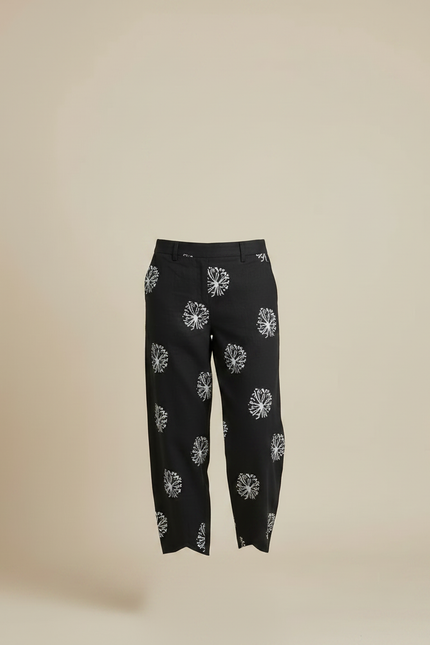 Pantalon Chino Noir Imprimé Blanc Ample Femme - Lin - vue 3